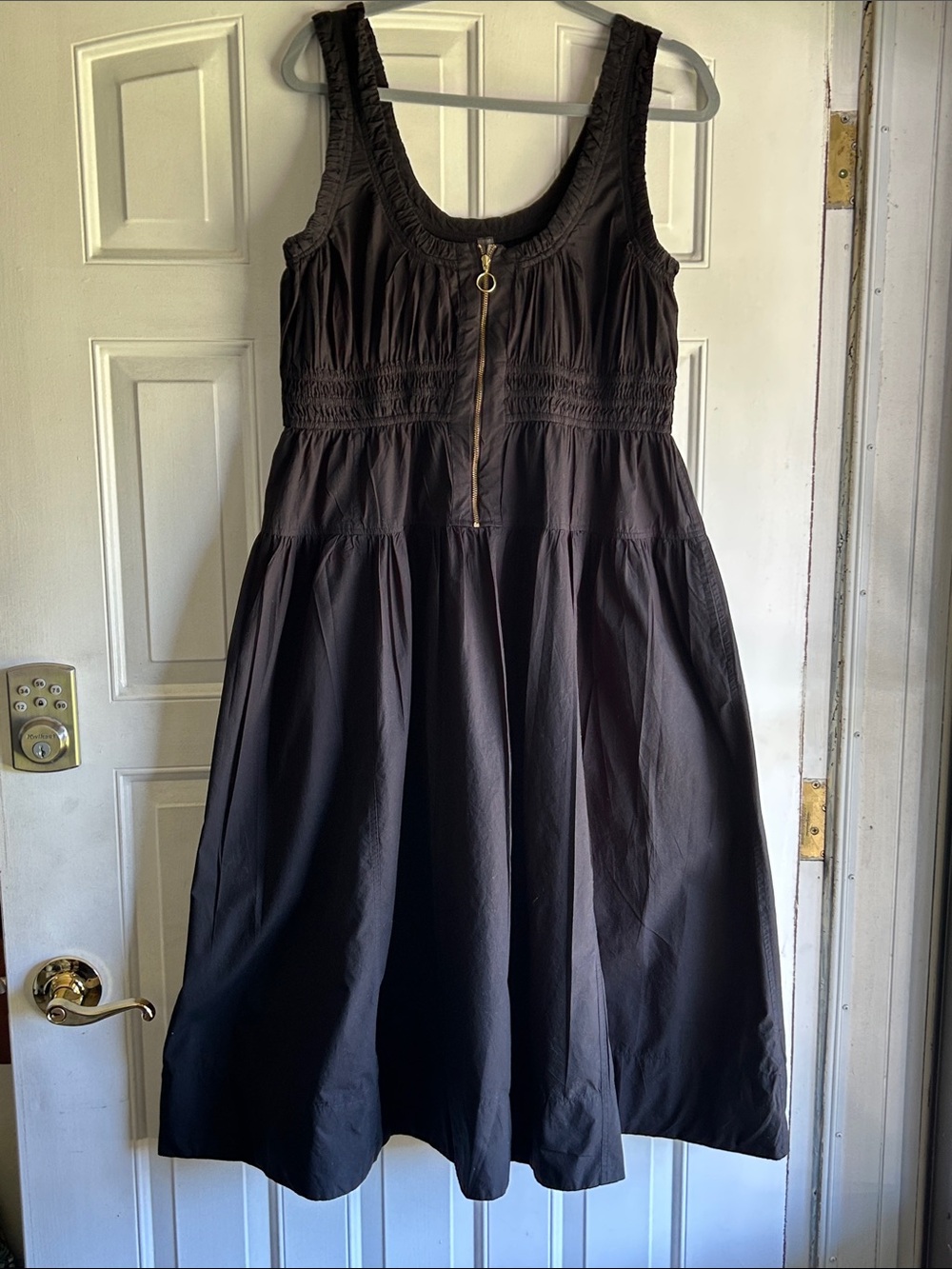 ANTHROPOLOGY COTTON SCOOP-NECK SMOCKED POPLIN MIDI DRESS SIZE L - Picture 2 of 13